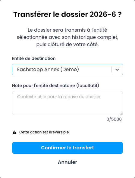 Transférer un dossier vers une autre entité