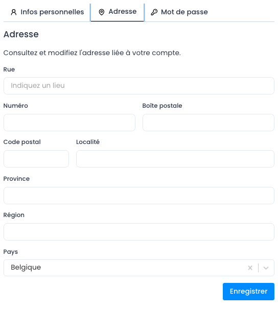Onglet Adresse du profil