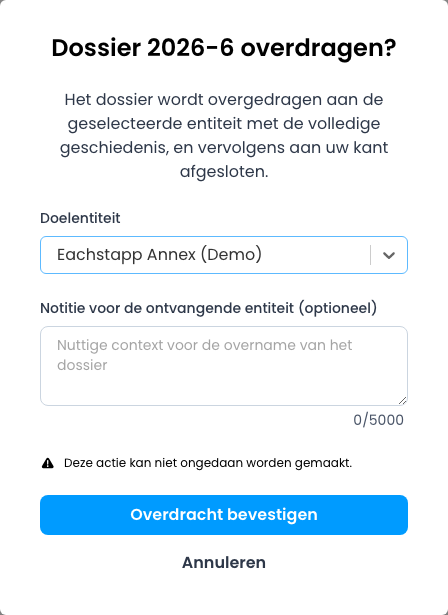 Een dossier overdragen naar een andere entiteit